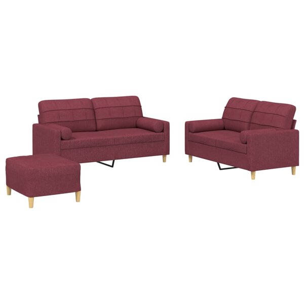 vidaXL Ensemble de canapés 3 Pièces avec coussins rouge bordeaux tissu