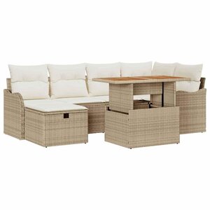 vidaXL Ensemble de canapé de jardin 7 Pièces Beige Poly rotin