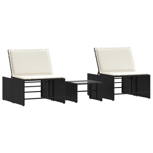 vidaXL Chaises longues modulaires 2 pièces avec table en résine tressée noire
