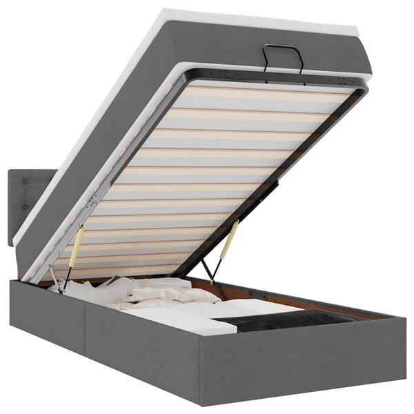 vidaXL Lit ottoman avec matelas et LED gris foncé 90x200 cm tissu