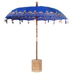 vidaXL Parasol balinais 260 Bleu 210-220 cm Coton et bois massif