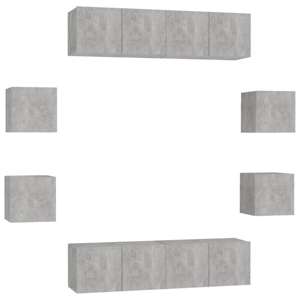 vidaXL Ensemble de meubles TV 8 Pièces Gris béton Bois d'ingénierie