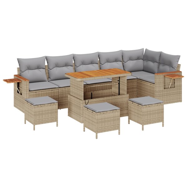 Ensemble de canapés de jardin 10 pièces avec coussins beige en poly rotin
