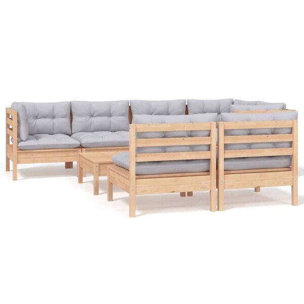 vidaXL Salon de jardin 8 Pièces avec coussins gris Bois de pin massif