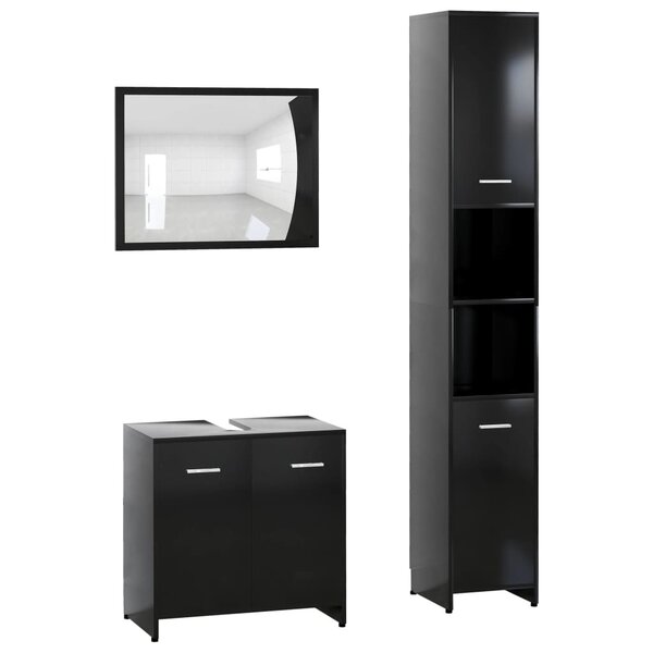 vidaXL Ensemble de meubles de salle de bain 3 Pièces Noir Bois ingénierie