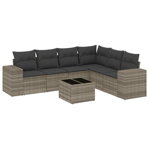 vidaXL Salon de jardin avec coussins 7 Pièces gris clair résine tressée