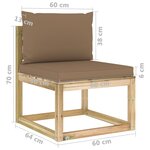 Vidaxl canapé central de jardin avec coussins bois imprégné de vert