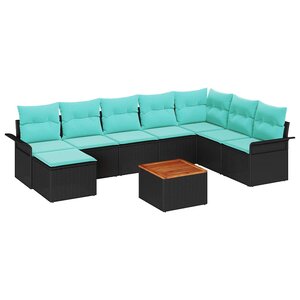 vidaXL Ensemble de canapé de jardin 9 Pièces Noir Poly rotin