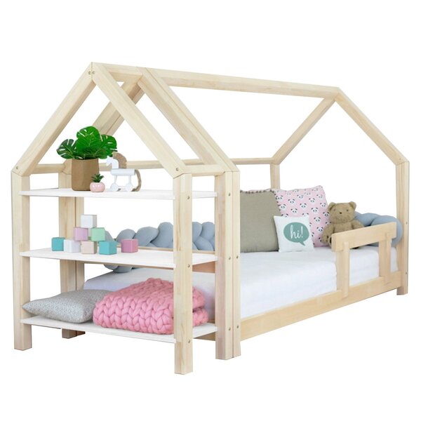 Lit cabane avec étagère 120 x 190 naturel et blanc