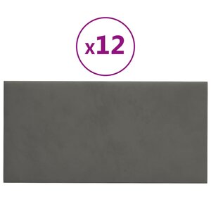 vidaXL Panneaux muraux 12 Pièces Gris foncé 60x30 cm Velours 2 16 m²