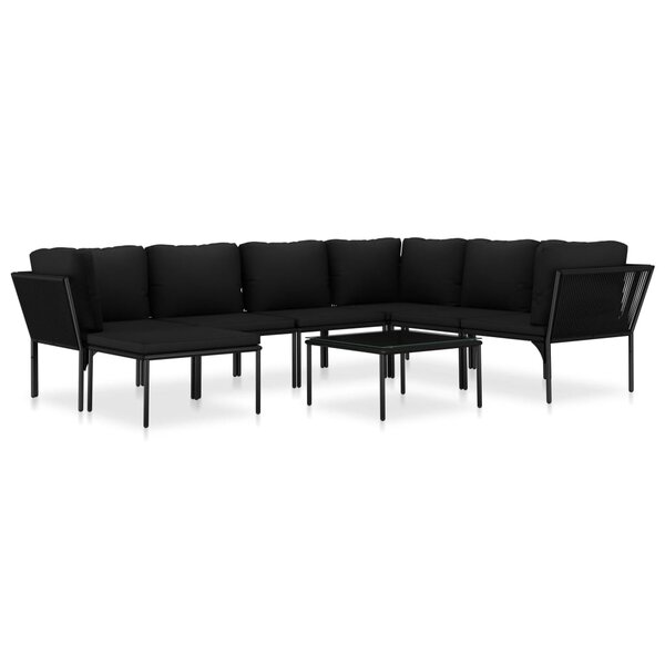 vidaXL Salon de jardin 8 Pièces avec coussins Noir PVC