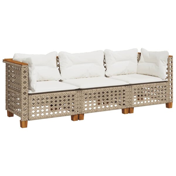 vidaXL Canapé de jardin avec coussins 3 places beige résine tressée
