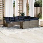 vidaXL Salon de jardin 11 Pièces avec coussins gris résine tressée