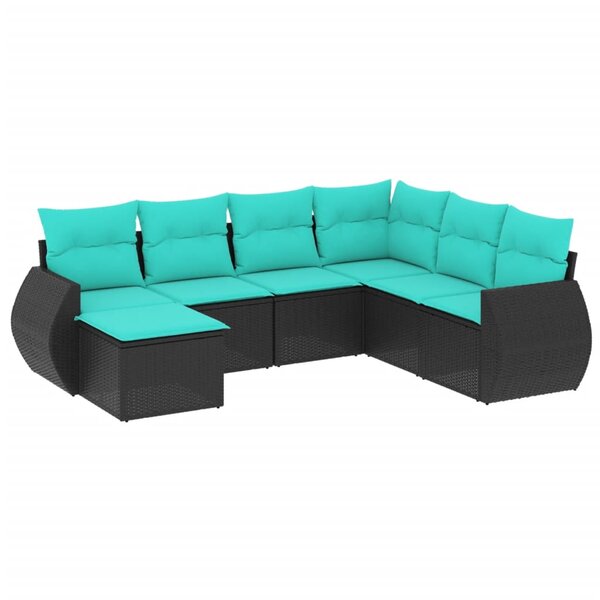 vidaXL Salon de jardin 7 Pièces avec coussins noir résine tressée