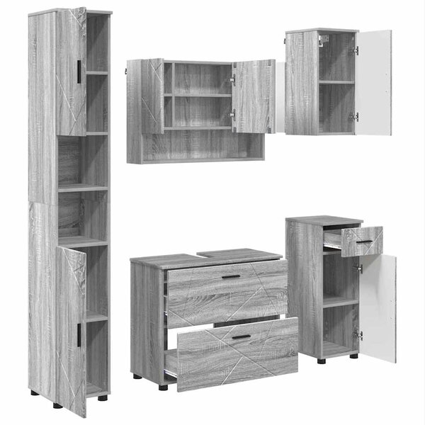 vidaXL Ensemble de mobilier de salle de bain 5 Pièces Sonoma gris