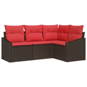 vidaXL Ensemble de Canapés avec coussin 4 Pièces Marron polyrotin