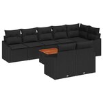 vidaXL Ensemble de canapé de jardin avec coussin 9 Pièces Noir Poly rotin