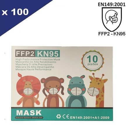 Lot de 100 Masques Enfant FFP2-KN95 EN149:2019 - conditionnement par boîte de 10
