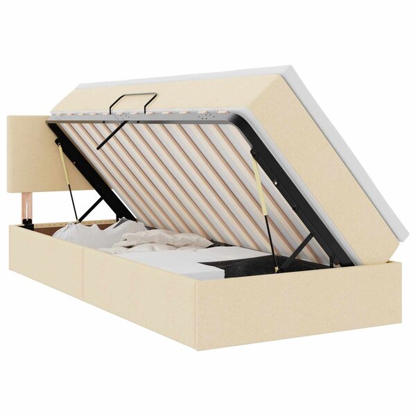 vidaXL Lit avec rangement et LED avec matelas Crème 100 x 200 cm tissu