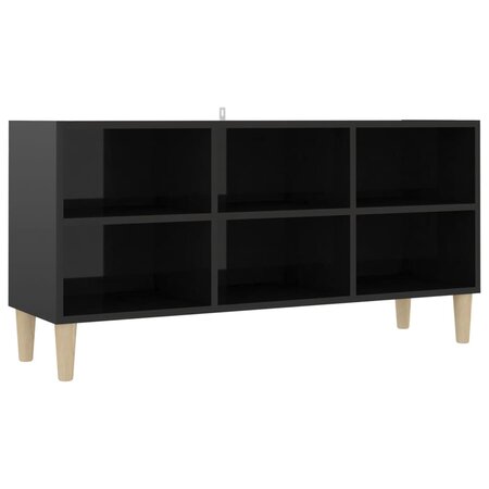 vidaXL Meuble TV avec pieds en bois massif Noir brillant 103 5x30x50cm