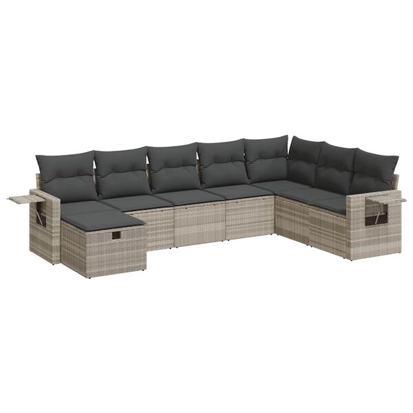vidaXL Salon de jardin 8 Pièces avec coussins gris clair résine tressée