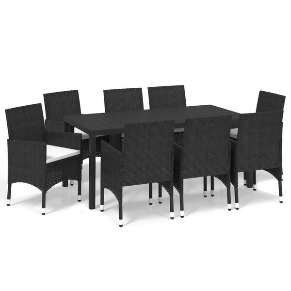 vidaXL Ensemble à manger de jardin coussins 9Pièces Résine tressée Noir