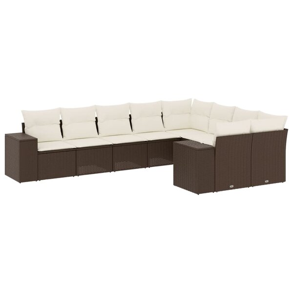 vidaXL Salon de jardin avec coussins 9 Pièces marron résine tressée