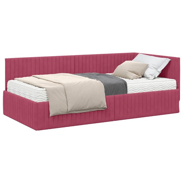 vidaXL Cadre de lit d'angle avec matelas 2 pc Bordeaux 100 x 200 cm