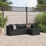 vidaXL Salon de jardin 4 Pièces avec coussins Noir Résine tressée