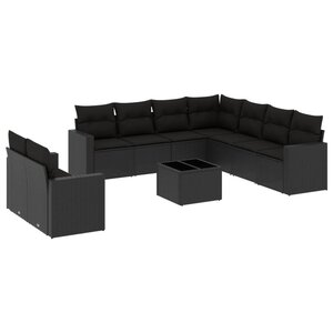vidaXL Salon de jardin 10 Pièces avec coussins noir résine tressée