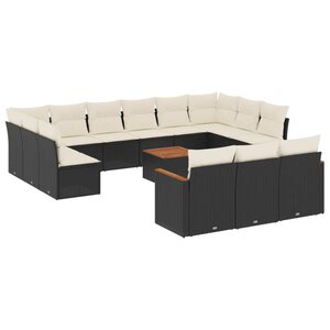 vidaXL Salon de jardin avec coussins 14 Pièces noir résine tressée