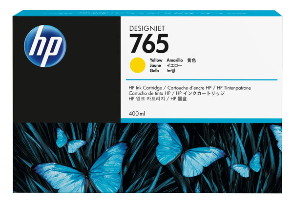 Hp hp 765 400 ml yellow ink cartridge hp 765 cartouche d encre jaune capacite standard 400ml pack de 1