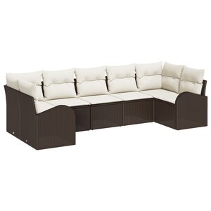 vidaXL Ensemble de canapé de jardin 7 pièces avec coussins marron en poly rotin