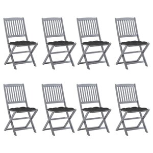 vidaXL Chaises pliables d'extérieur lot de 8 et coussins Bois d'acacia