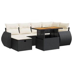 vidaXL Salon de jardin avec coussins 8 Pièces noir résine tressée acacia
