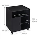Caisson de bureau à roulettes pratique mobile espace de rangement 70 x 50 x 40 cm en bois noir 13_0009881
