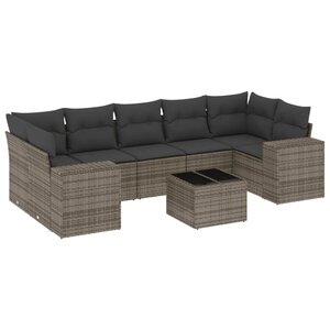vidaXL Salon de jardin 8 Pièces avec coussins gris résine tressée