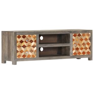 vidaXL Meuble TV Gris 120 x 30 x 40 cm Bois massif de manguier