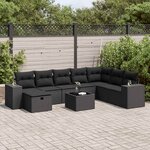 vidaXL Salon de jardin 9 Pièces avec coussins noir résine tressée