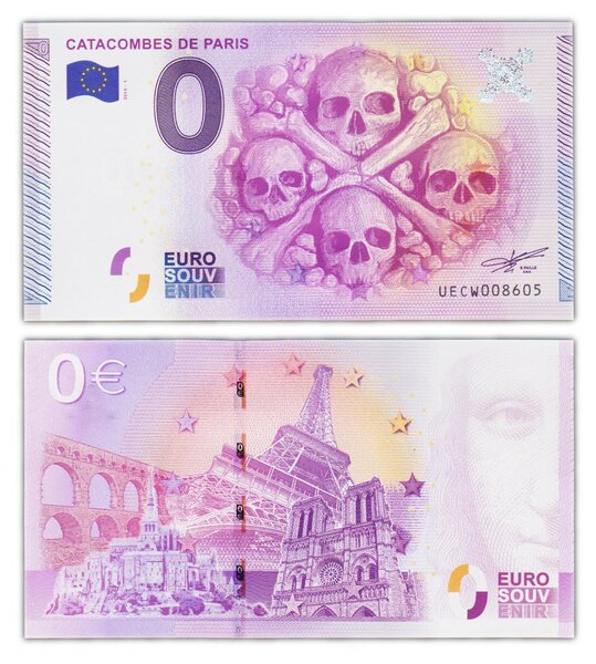 Billet de Collection 0 Euro souvenir 2015 - Catacombes de Paris - France - Neuf - Numéro de série aléatoire