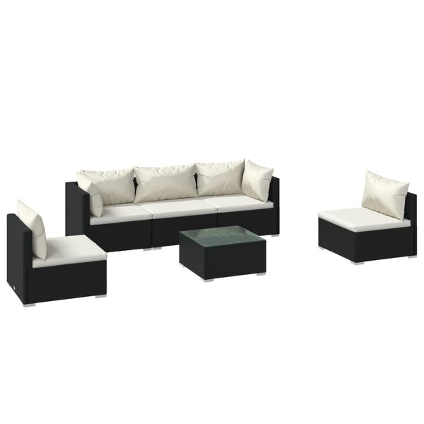 vidaXL Salon de jardin 6 Pièces avec coussins Résine tressée Noir
