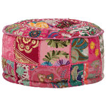 vidaXL Pouf rond en coton en patchwork fait à la main 40 x 20 cm Rose