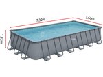 Piscine tubulaire grise - "LUDO 5" - 7.32 x 3.66 x 1.32 m - Filtration à  sable 5 7m3/H