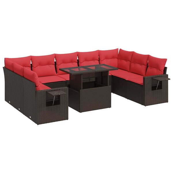 vidaXL Salon de jardin 10 Pièces et coussins marron résine tressée acacia