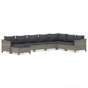vidaXL Salon de jardin 8 Pièces avec coussins Gris Résine tressée