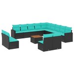 vidaXL Salon de jardin avec coussins 14 Pièces noir résine tressée