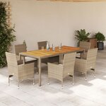 vidaXL Ensemble à manger de jardin et coussins 7Pièces beige rotin acacia