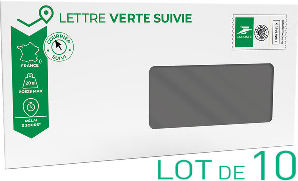 Prêt-à-Poster - Lettre verte suivie - 20g  - Enveloppes à fenêtre en lot de 10