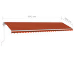 vidaXL Auvent automatique capteur de vent LED 600x300 cm Orange marron