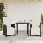 vidaXL Ensemble de bistro 3 Pièces avec coussins noir résine tressée